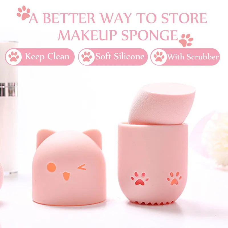 Support Séchage Éponge Maquillage Chaton Silicone - Porte Beauty Blender Hygiénique