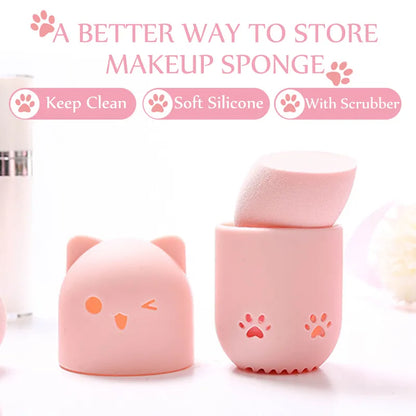 Support Séchage Éponge Maquillage Chaton Silicone - Porte Beauty Blender Hygiénique