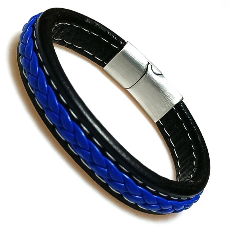 Bracelet Cuir Tressé Wrap Punk – Fermoir Magnétique Caché Acier Inox Femme