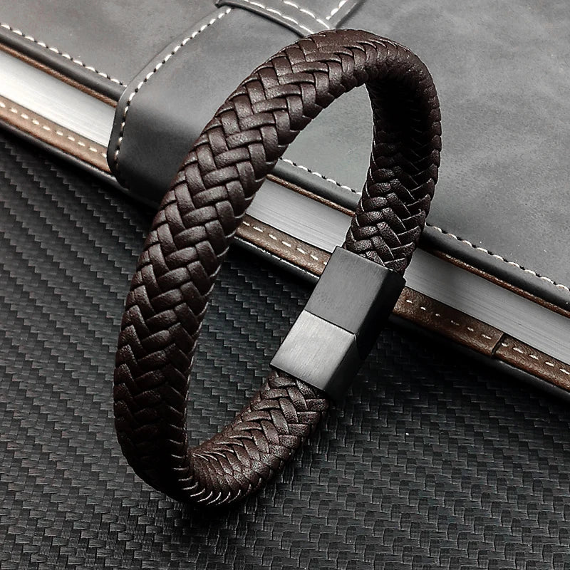 Bracelet en Cuir Tressé 16 Brins - Fermoir Magnétique Acier Inoxydable Unisexe