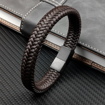 Bracelet en Cuir Tressé 16 Brins - Fermoir Magnétique Acier Inoxydable Unisexe