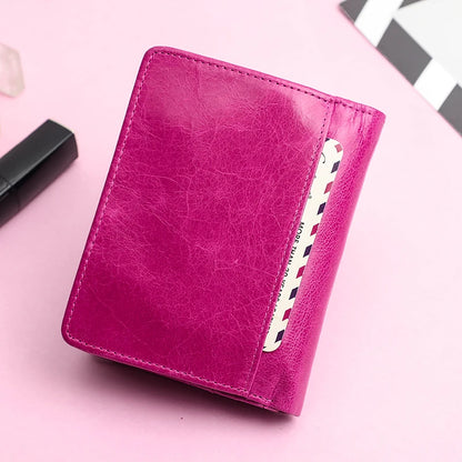 Portefeuille Femme Cuir Véritable Luxe Rose - Porte-Monnaie Compact Fermoir Hasp Porte-Carte Qualité
