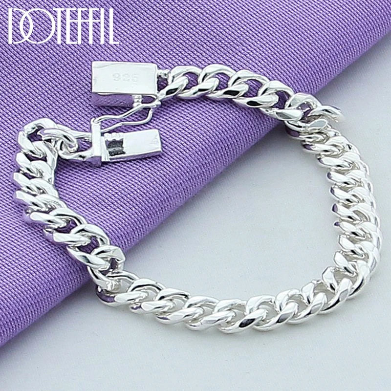 Bracelet Argent Sterling 925 DOTEFFIL Plaqué Or 24K 8mm - Chaîne Sideways Homme Femme Mariage Fiançailles Party