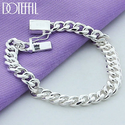 Bracelet Argent Sterling 925 DOTEFFIL Plaqué Or 24K 8mm - Chaîne Sideways Homme Femme Mariage Fiançailles Party