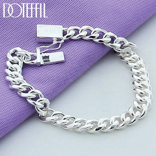 DOTEFFIL 925 Sterling Silver Bracelet, 24K Gold Plated, 8mm - Sideways Chain for Men and Women, Weddings, Engagements, Parties