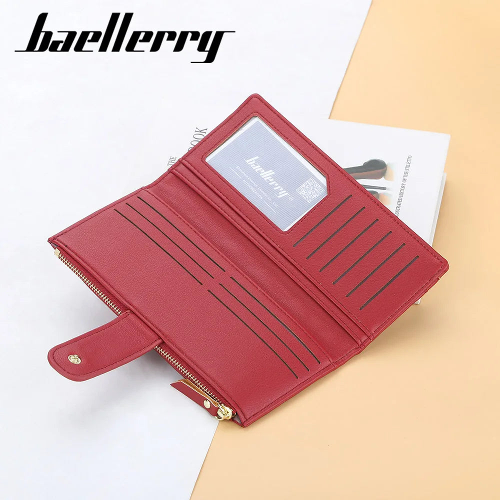 Portefeuille Femme Cuir PU Long Motif Carreaux - Wallet Zipper Porte-Cartes Bleu