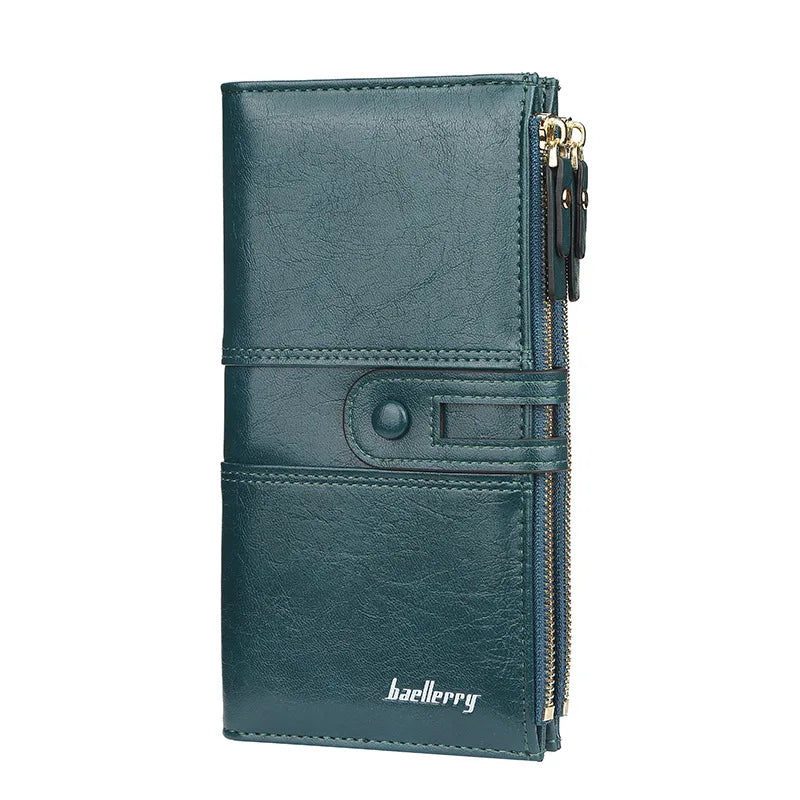 Portefeuille Femme Long Cuir Classique - Porte-Cartes avec Fermeture Éclair