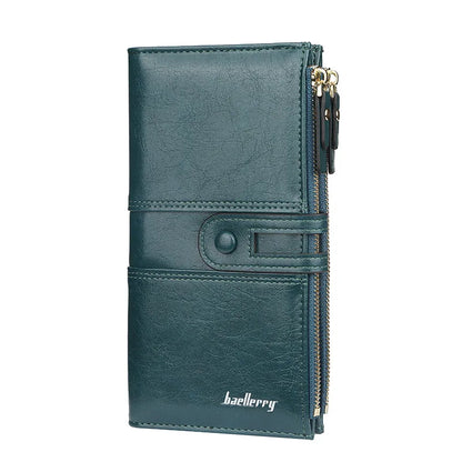 Portefeuille Femme Long Cuir Classique - Porte-Cartes avec Fermeture Éclair