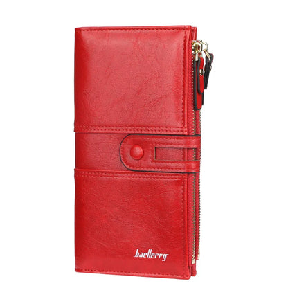 Portefeuille Femme Long Cuir Classique - Porte-Cartes avec Fermeture Éclair