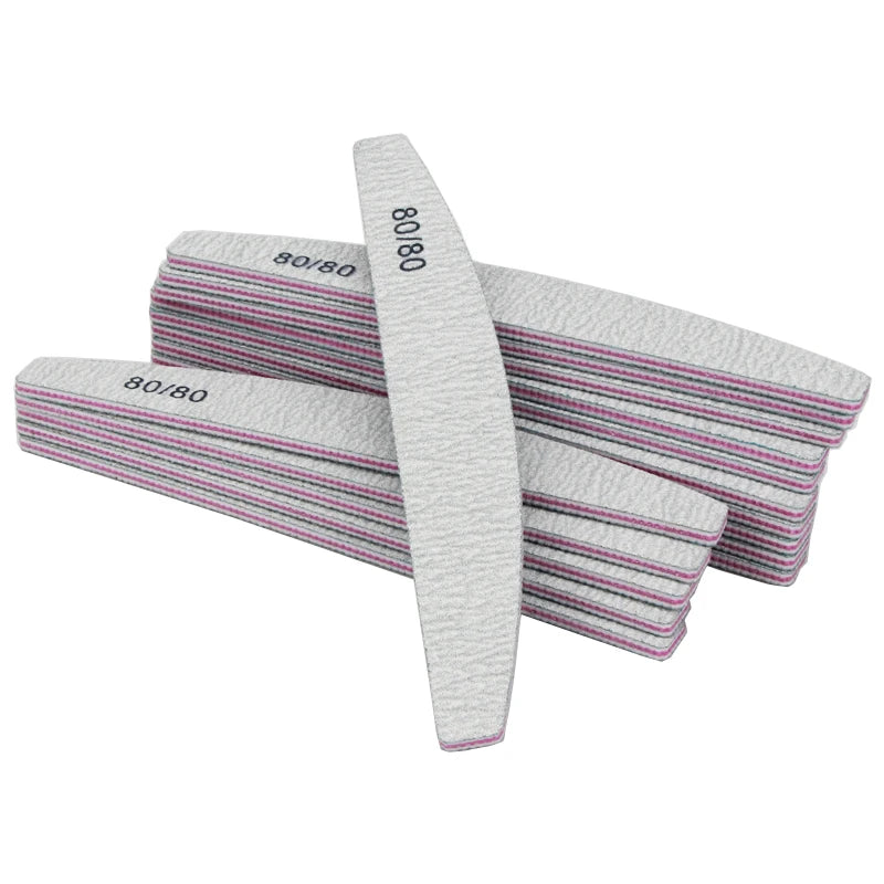Lot 10 Limes Ongles Double Face 80/80 Grit Demi-Lune - Emery Board Salon Manucure Professionnelle
