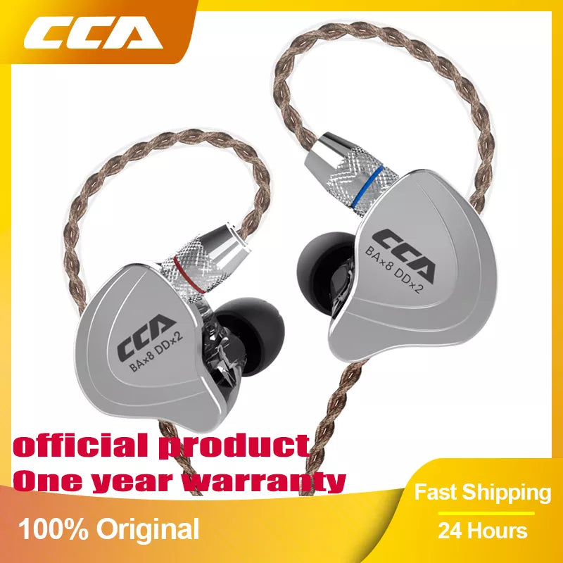 Écouteurs CCA C10 Hybrides 4BA+1DD - Intra-Auriculaires HiFi avec Réduction de Bruit Active