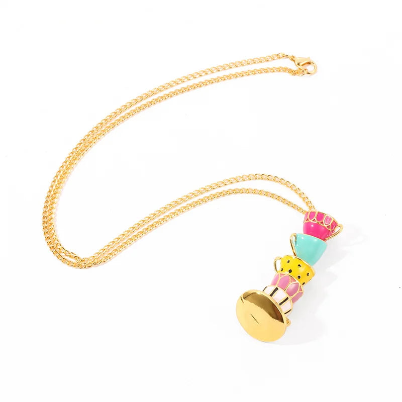 Collier Pendentif Tasse Thé Émail Fait Main - Chaîne Longue Pull Bohème