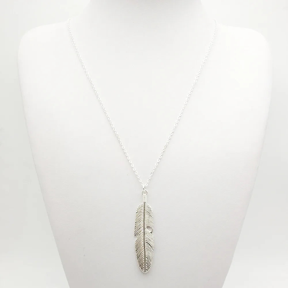 Collier Longue Chaîne Plume Feuille – Pendentif Tendance Pull Unisexe