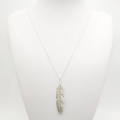 Collier Longue Chaîne Plume Feuille – Pendentif Tendance Pull Unisexe