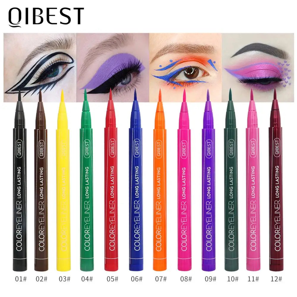 Eyeliner Liquide QIBEST 12 Couleurs Waterproof Matte - Stylo Eye-Liner Longue Tenue Cat Eye