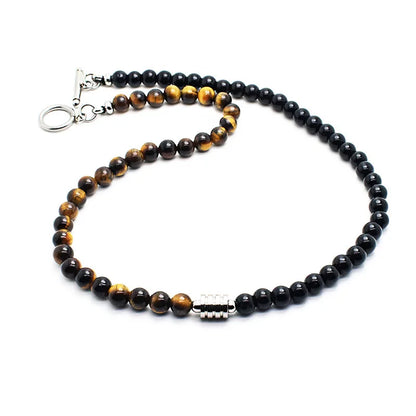 Collier Homme Acier Inoxydable Œil de Tigre Pierre Carte - Pendentif Titanium Bicolore Street