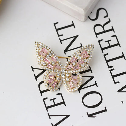 Broche Papillon Argent 925 Zircons Cubiques Rose Violet – Bijou Fin Ajouré Luxe Femme