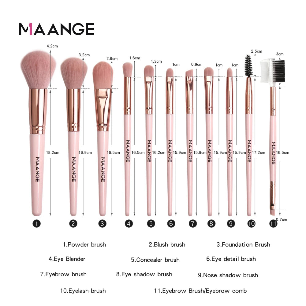 Set Pinceaux Maquillage MAANGE 12pcs Rose - Poudre Fard Paupières Eyeliner Sourcils Pro