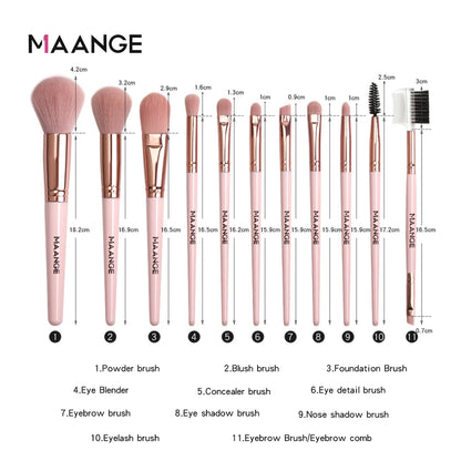 Set Pinceaux Maquillage MAANGE 12pcs Rose - Poudre Fard Paupières Eyeliner Sourcils Pro