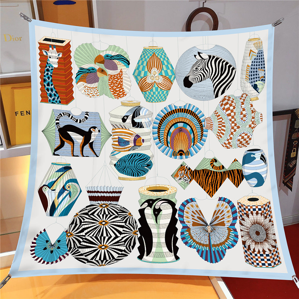 Foulard Carré Soie 90x90cm Imprimé Animaux Femme - Écharpe Châle Design Premium