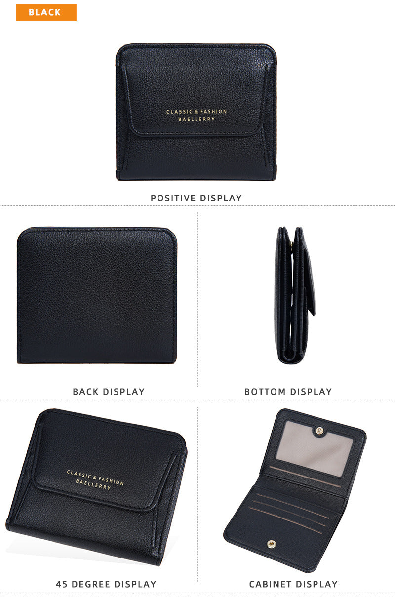 Portefeuille Femme Court Mini Cuir PU Noir - Porte-Carte Porte-Monnaie Multifonction Compact Rouge