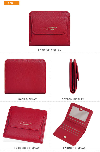 Portefeuille Femme Court Mini Cuir PU Noir - Porte-Carte Porte-Monnaie Multifonction Compact Rouge