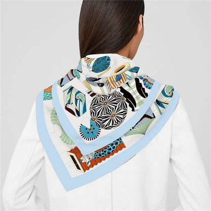 Foulard Carré Soie 90x90cm Imprimé Animaux Femme - Écharpe Châle Design Premium