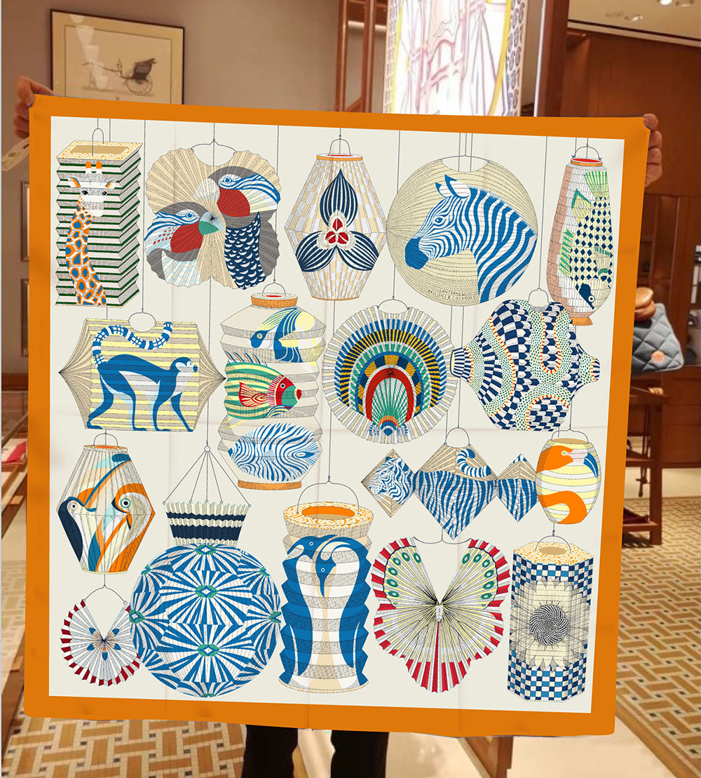 Foulard Carré Soie 90x90cm Imprimé Animaux Femme - Écharpe Châle Design Premium