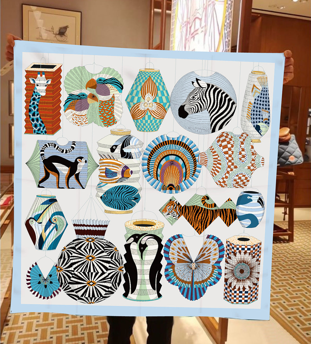 Foulard Carré Soie 90x90cm Imprimé Animaux Femme - Écharpe Châle Design Premium