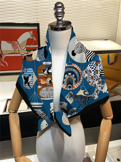 Foulard Carré Soie 90x90cm Imprimé Animaux Femme - Écharpe Châle Design Premium
