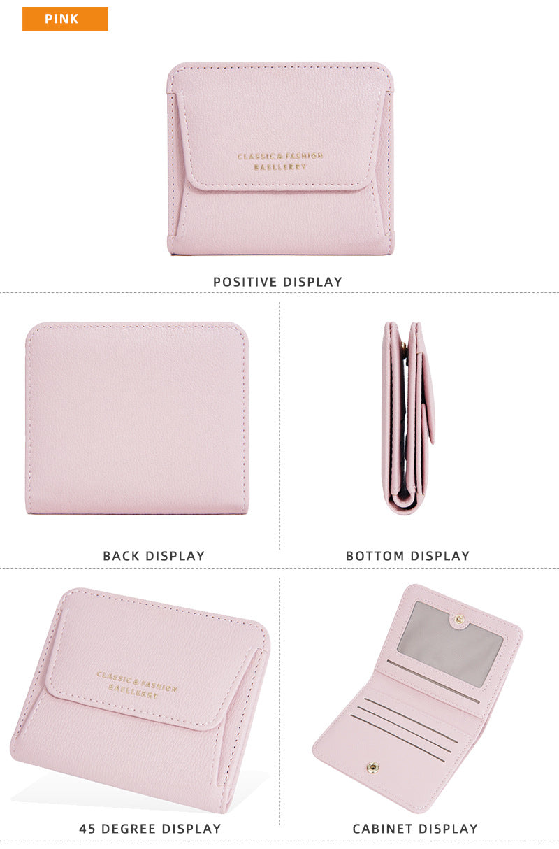Portefeuille Femme Court Mini Cuir PU Noir - Porte-Carte Porte-Monnaie Multifonction Compact Rouge