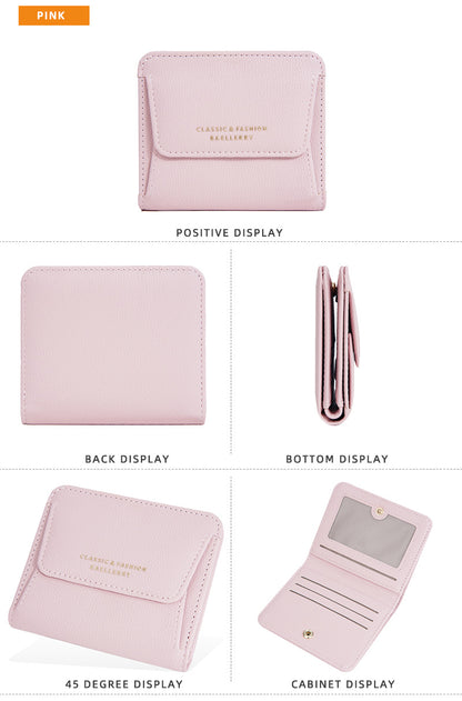 Portefeuille Femme Court Mini Cuir PU Noir - Porte-Carte Porte-Monnaie Multifonction Compact Rouge
