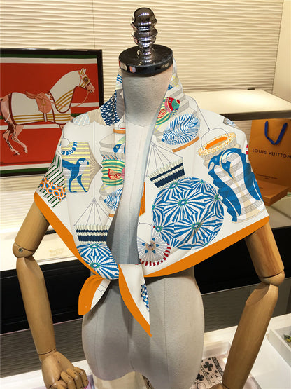 Foulard Carré Soie 90x90cm Imprimé Animaux Femme - Écharpe Châle Design Premium