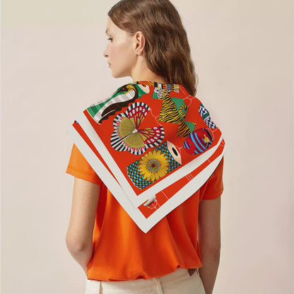 Foulard Carré Soie 90x90cm Imprimé Animaux Femme - Écharpe Châle Design Premium