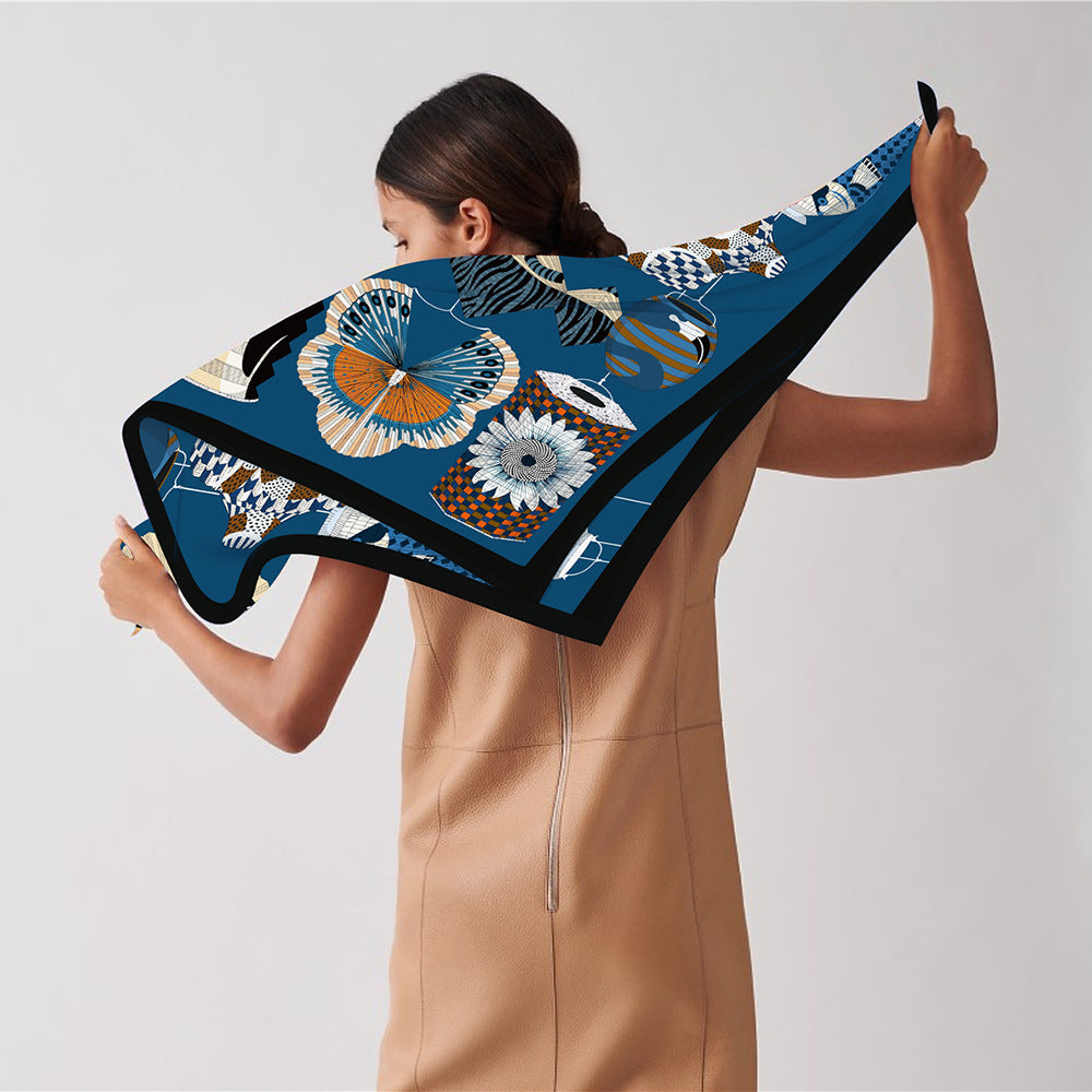 Foulard Carré Soie 90x90cm Imprimé Animaux Femme - Écharpe Châle Design Premium