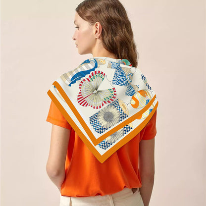 Foulard Carré Soie 90x90cm Imprimé Animaux Femme - Écharpe Châle Design Premium