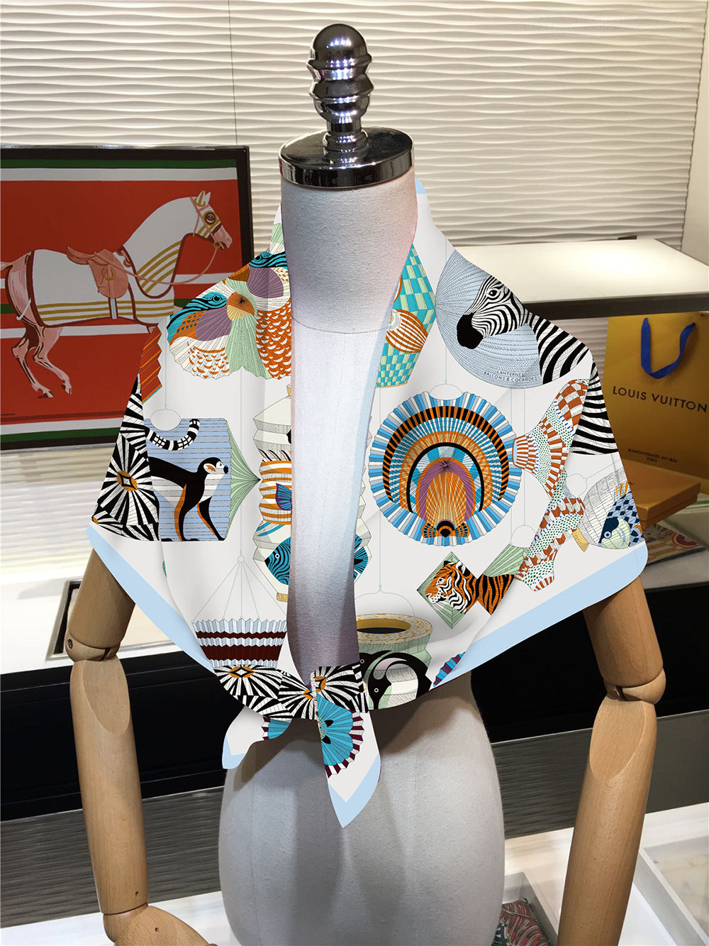 Foulard Carré Soie 90x90cm Imprimé Animaux Femme - Écharpe Châle Design Premium