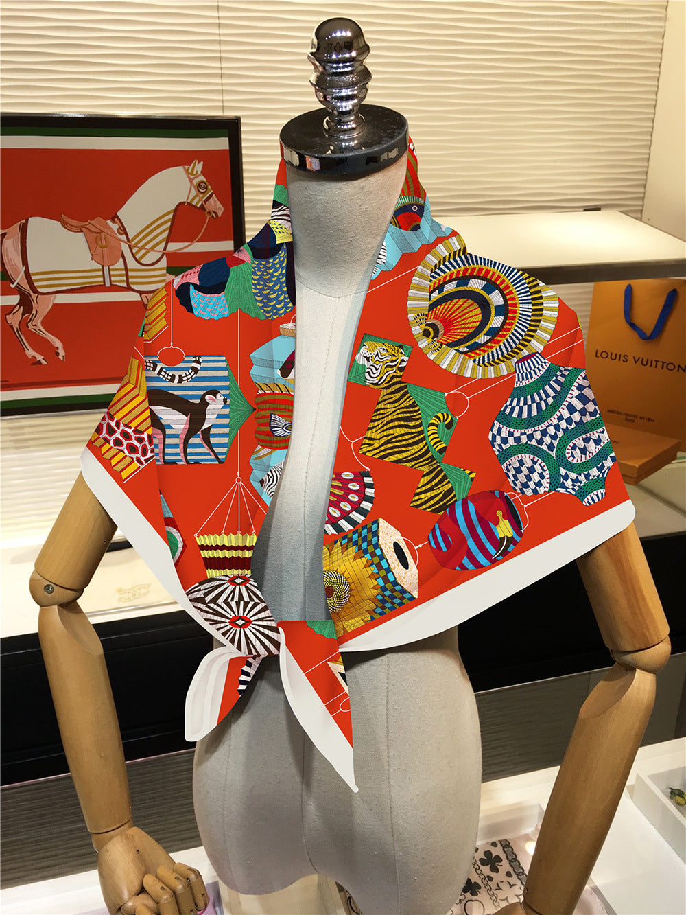 Foulard Carré Soie 90x90cm Imprimé Animaux Femme - Écharpe Châle Design Premium