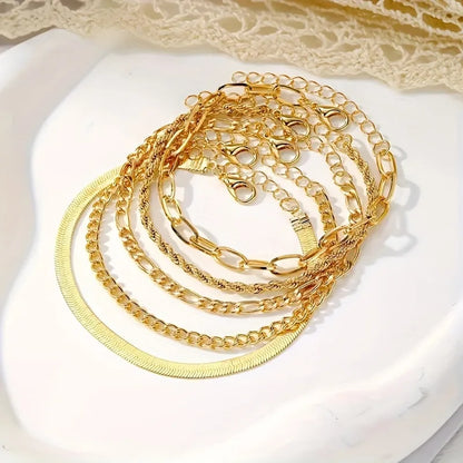 Set de 5 Bracelets Chaînes Minimalistes Bohèmes - Multi-Rangs Géométriques
