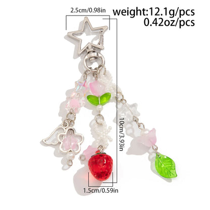 Porte-Clés Kawaii Perles Fraise Animé – Charm Sac Y2K Mignon