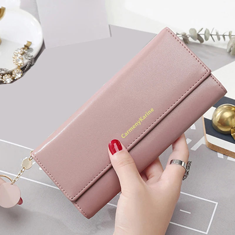 Portefeuille Femme Long Cuir PU Bleu Marine - Porte-Cartes Multifonction Pliable Clutch