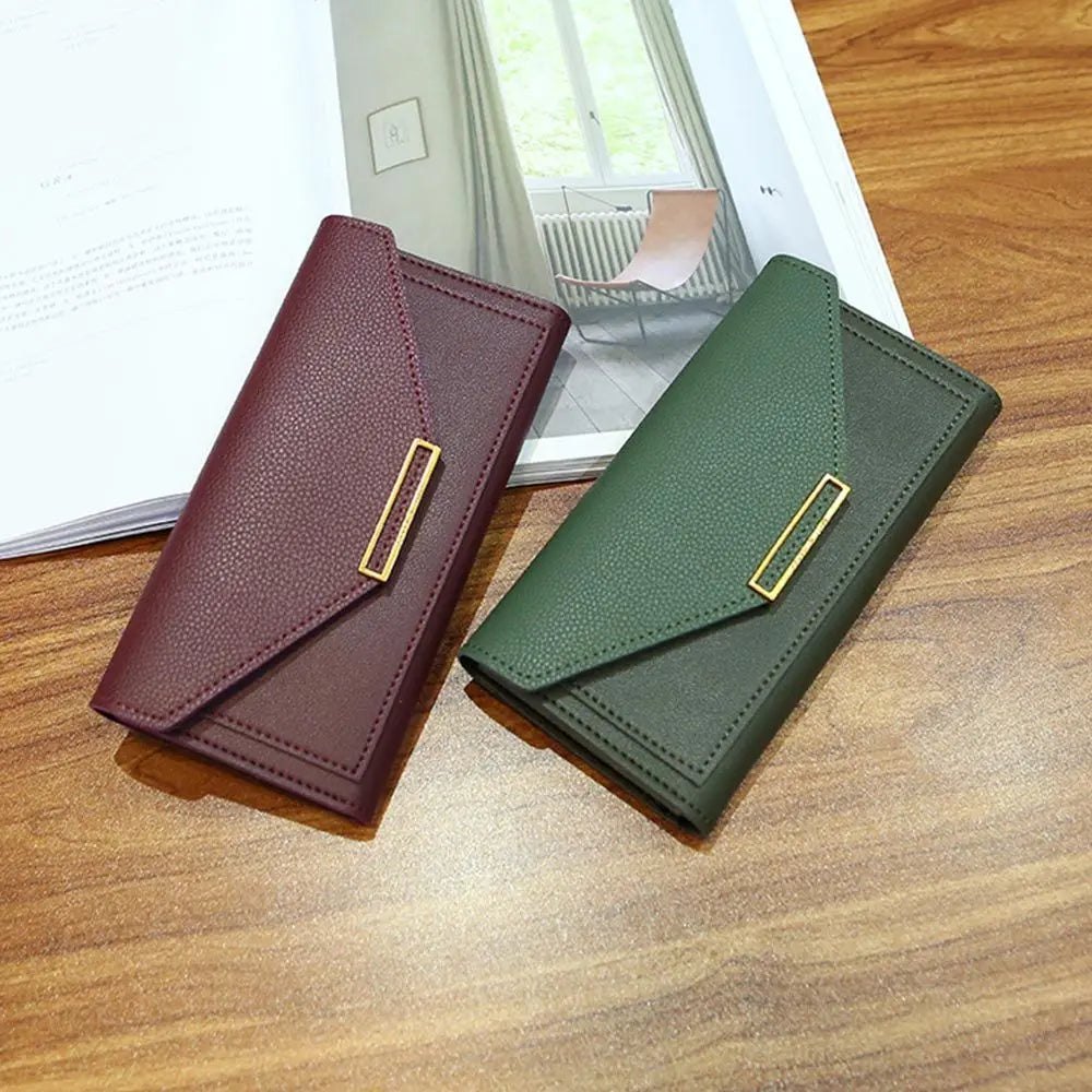 Portefeuille Femme Long Cuir PU Fermoir - Porte-Monnaie Clutch Téléphone 5 Couleurs Noir