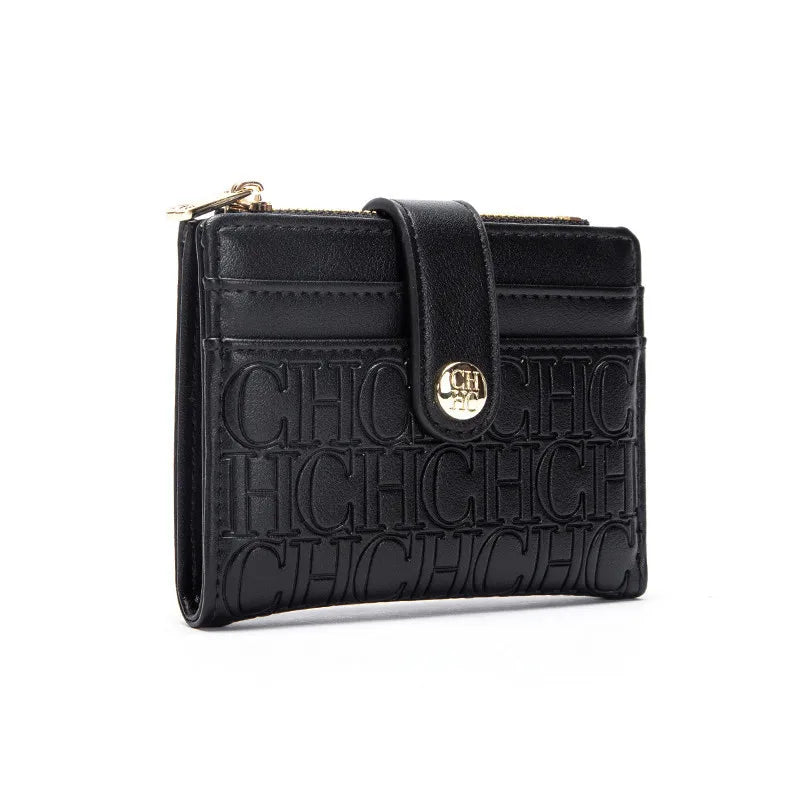Portefeuille Femme Luxe Rétro Carré Bouton - Porte-Carte Pince Billets Compact Léger Classique