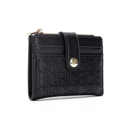 Portefeuille Femme Luxe Rétro Carré Bouton - Porte-Carte Pince Billets Compact Léger Classique