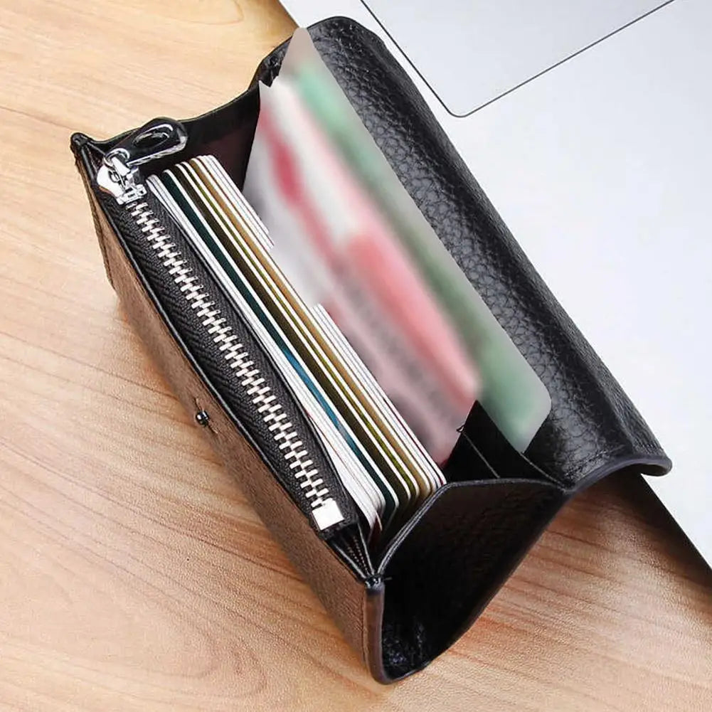 Portefeuille Femme Cuir PU Porte-Carte Compact - Petit Porte-Monnaie Clutch Portable Sac Fashion Noir