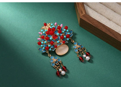 Broche Tiare Mariée Style Chinois - Ornement Luxe Pendants Couleurs Mixées