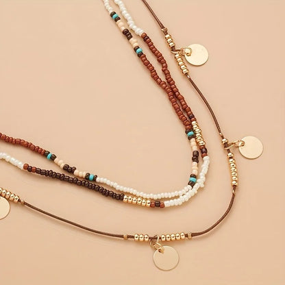 Collier Bohème Multicouche Perles – Pendentif Ethnique Rétro