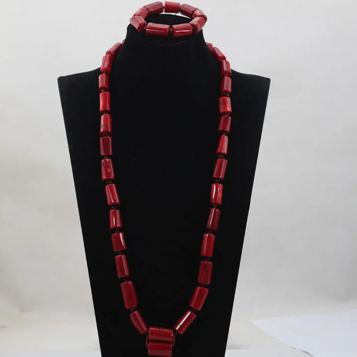 Ensemble Bijoux Perles Corail Naturel – Parure Marié Africain Orange