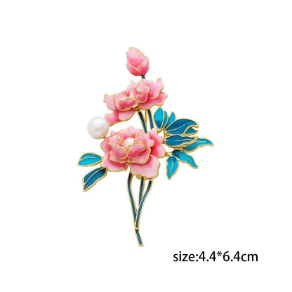 Broche Florale Romantique – Pin Élégant Rose Pivoine Iris