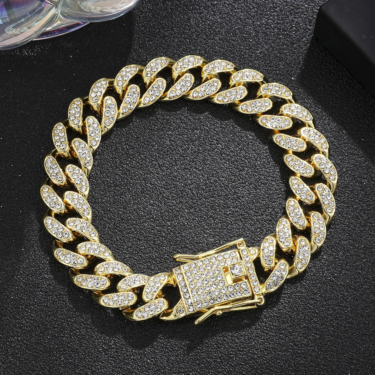 Bracelet Cubain Iced Out Acier Inoxydable – Chaîne Hip-Hop Cristaux Hommes